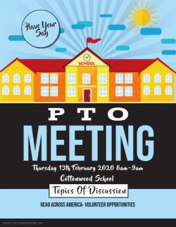 PTO Meeting Flyer on February 13 at 8 am